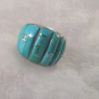 Charming GL Miller Studio Signed Sterling Silver Inlaid Turquoise Ring Sz 10