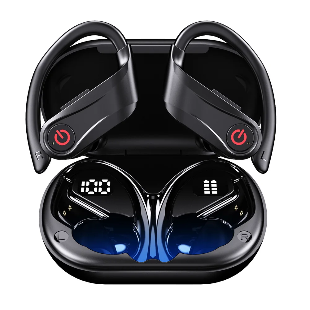 Bluetooth 5.3 Wireless Sports Earbuds with Earhooks Built-In Mic for Secure Fit