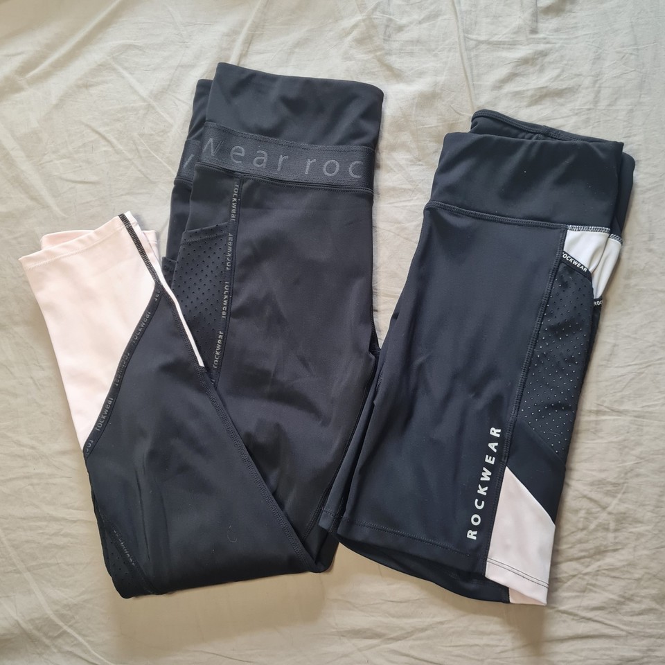 Rockwear Climbing Leggings & Shorts Set Size 12 Black Pink Compression Pockets