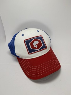 Simms Fishing Patch Mesh Snapback Trucker Hat Red White Blue Adjustable Trout