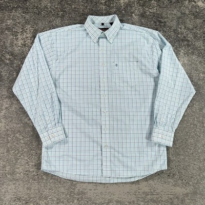 Rafter C Western Shirt Mens XL White Blue Check Easy Wear 45 Button Down Casual