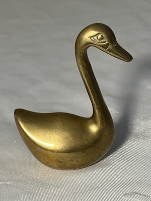 Vintage Solid Brass Swan Figurine Paperweight Mid Century Decor READ
