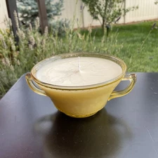 Vintage Depression Glass Double Handled Bowl Made Into A Candle