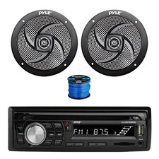 Pyle In Dash BT Marine CD AM/FM Receiver, 2x 5.25" 180W Speakers Black w/ Wire