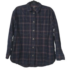 Madewell Shirt Womens Small Blue Plaid Corduroy Button Down Shacket Pockets