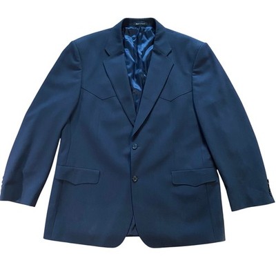 Vintage LUSKEYS RYONS Western Sport Coat Blazer Mens 46R Navy Wool Blend Cowboy