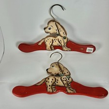 Vintage 1990  s Hand Painted Red Wooden Children  s Dog Hangers Set Of 2