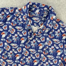 Men's Large - Ariat Tek Stretch Golf Polo Shirt Blue Palm Fronds Floral