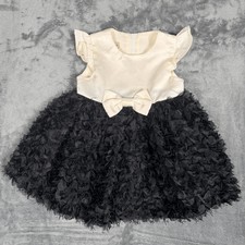 Purple Rose Baby Girls Dress Sz 12M Black Ivory Formal Party Bow Ruffle Rosette