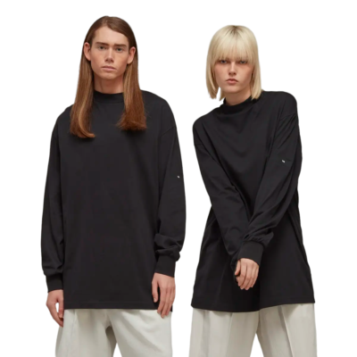 Adidas Y-3 Black Mock Neck Long Sleeved Logo Tee Shirt H44787 New