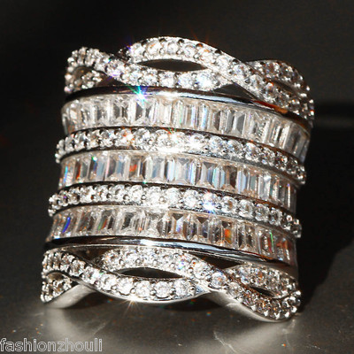 925 silver filled blanc Saphir Pierre de Naissance Mariage St Valentin marque Anneaux 925 silver filled blanc Saphir Pierre de Naissance Mariage St Valentin marque Anneaux