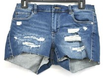 Blank NYC Womens Blue Distressed Frayed Hem Rip and Repair Denim Shorts 27 78