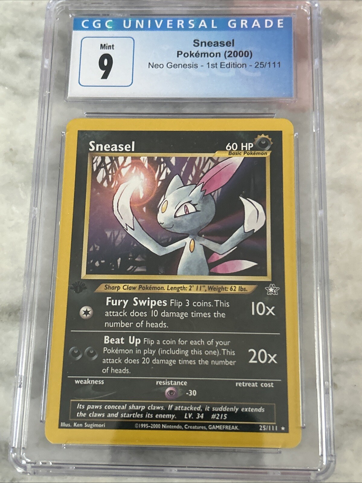 Pokémon TCG Sneasel Neo Genesis 25/111 Regular 1st Edition - CGC 9 Psa BGS