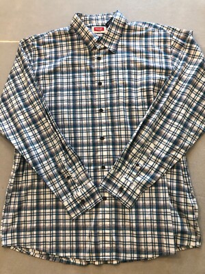 Wrangler Button Down Shirt Men's Extra Large Flex Comfort Blue Plaid Long Sleeve