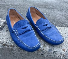 Prada Men’s Loafers Size 9 Blue Leather Brown Slippers Slip Ons Dress 2DD C01