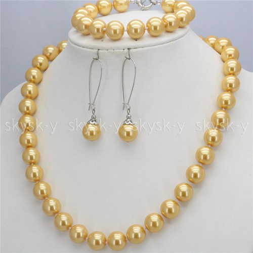 Women Jewelry 12mm Multi-color Shell Pearl Necklace Bracelet Earrings Set - Picture 2 of 41