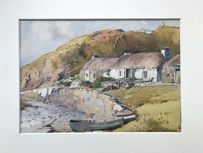 Original Antique Watercolour Painting Fishing Boat & Cottages Coastal Landscape | Ebay