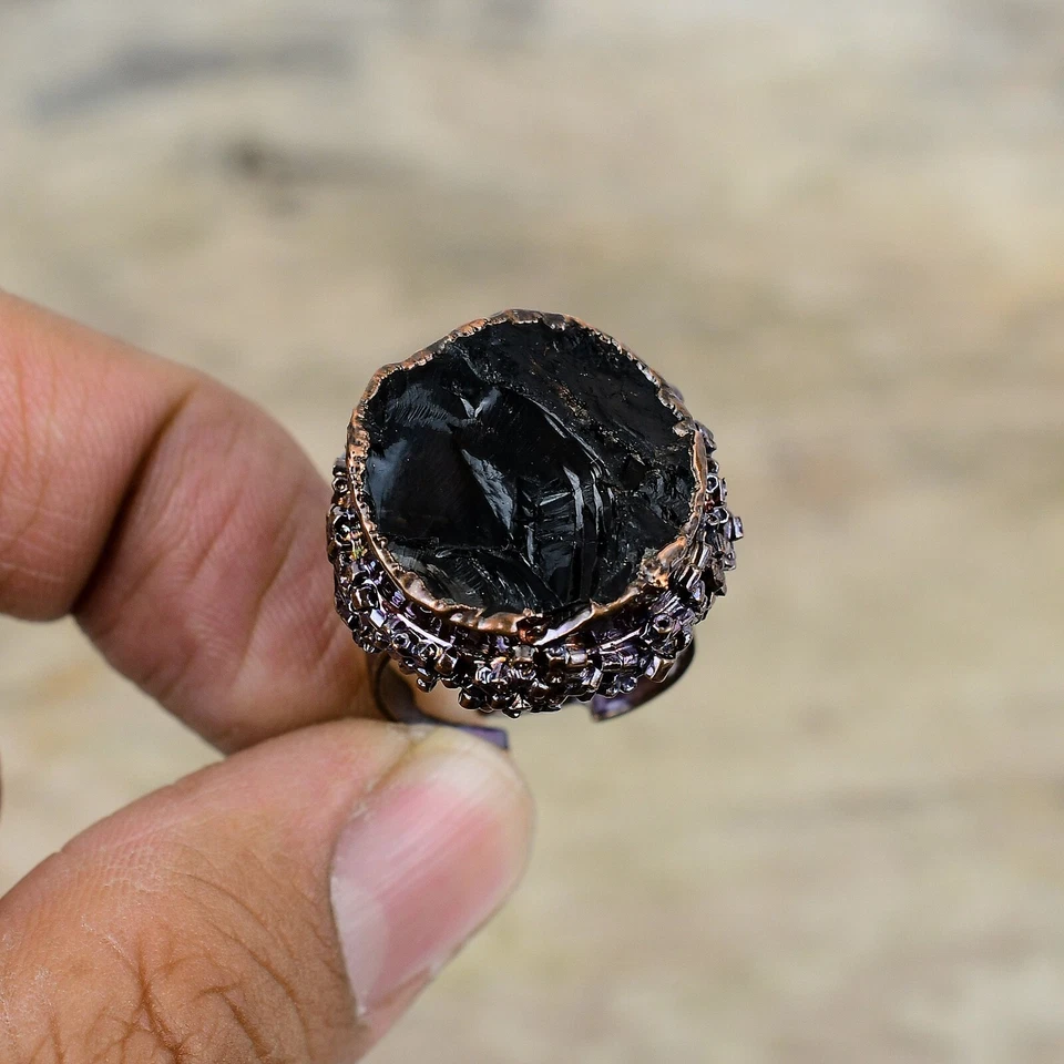 Copper Black Tourmaline Rough Gemstone Daughter Solitaire New Electroformed Ring - Image 3 of 4