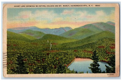 Adirondack Mountains New York Postcard Heart Lake Mc Intyre Golden Marcy c1954