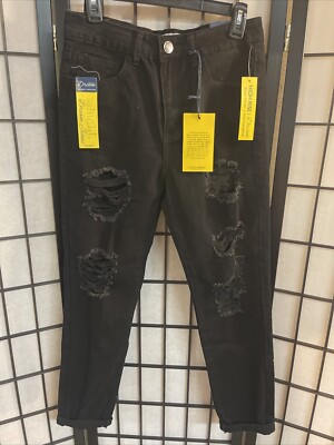 GoGo Jeans, High-Rise DREAM RIGID FRONT / STRETCH BACK SZ 11/30 BLACK DISTRESSED