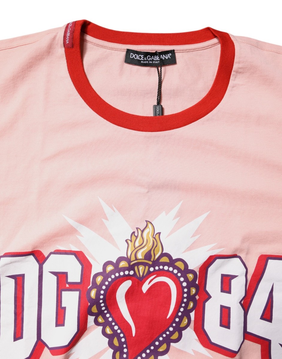 DOLCE & GABBANA T-shirt Pink D&G 84 Print Cotton Crew Neck