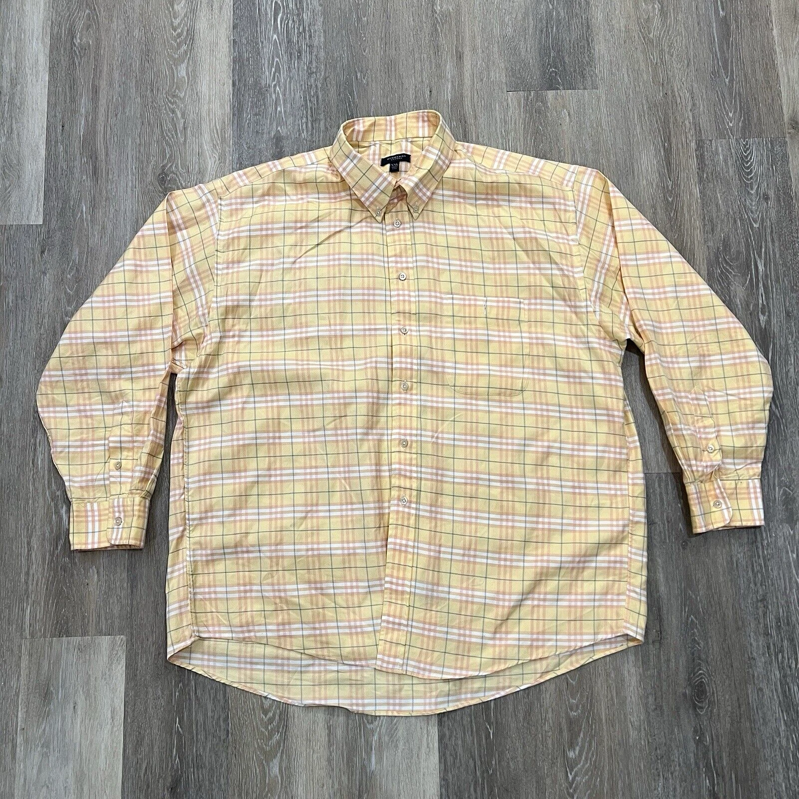 Camicia elegante Burberry London uomo taglia XXL gialla a quadri con bottoni cotone