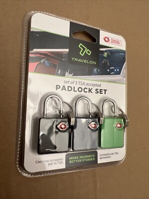 Travel Sentry Travelon Luggage Padlock Set  3  TSA Accepted- Black Blue Green