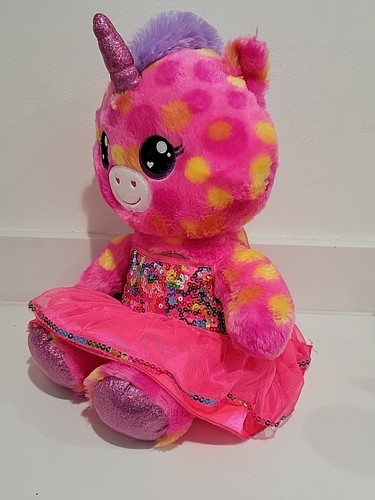 Build-A-Bear BAB 18" Unicorn Plush Toy Sparkly Hot Pink Yellow Polka Dots EUC - Picture 6 of 9