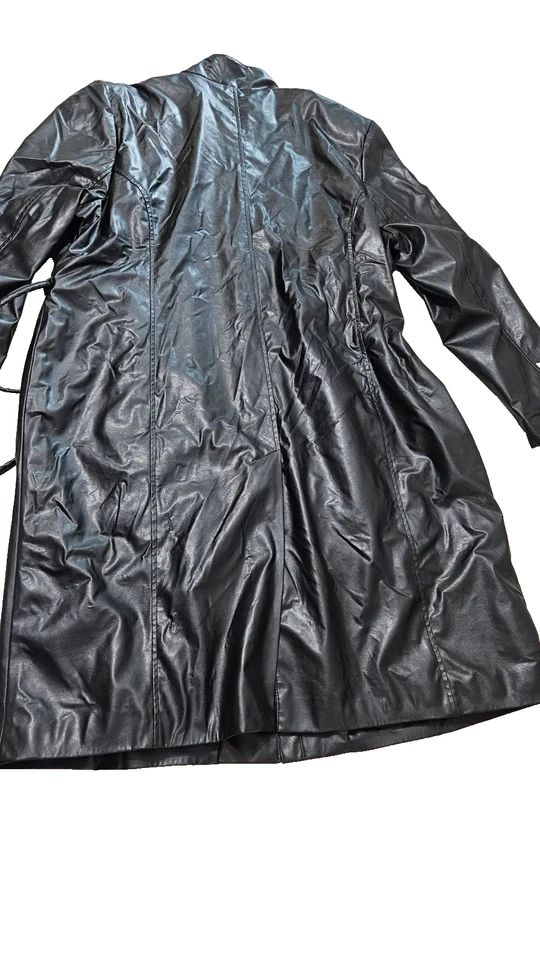 Gabardina para mujer Etam de cuero sintético, Reino Unido 24, chaqueta negra con cinturón manga larga Foto 2 de 4