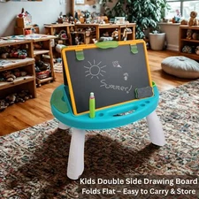 Creative Kids Drawing Table – Foldable Double-Sided Easel with Chalkboard, White
