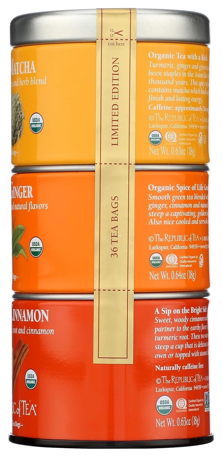 REPUBLIC OF TEA Organic Matcha, Ginger & Cinnamon Turmeric Tea, 36 CT