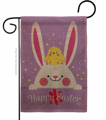 Bandera de jardín con arpillera de pollito conejito primavera Pascua regalo decorativo patio pancarta - Imagen 2 de 19