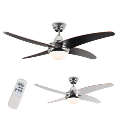 Deckenventilator Leuchte Fernbedienung 4 umkehrbare Flügel & Motor chrom schwarz 48 Zoll