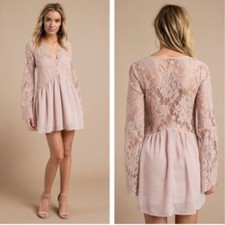 NEW Tobi Mini Dress Women Small Blush Nude Pink Lace Long Sleeves A Line Party