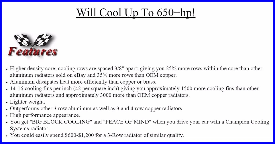 Radiador camión 3 filas dr 1966-1979 para motor Ford F100 F150 F250 F350 V8 Foto 2 de 4
