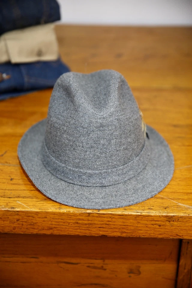 Chapéu Fedora Masculino Vintage Tweed Cinza Veludo com Pena Tamanho M EUA - Imagem 3 de 4