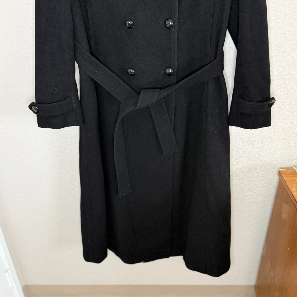 Gabardina Oleg Cassini para mujer 16 negra lana doble botonadura cápsula dinero antiguo Foto 4 de 4