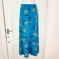 Vintage Country Casuals 100% Silk Maxi Skirt UK 16 Blue Floral Y2K Women’s Boho