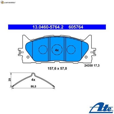 BREMSBELAGSATZ SCHEIBENBREMSE 13.0460-5764.2 FÜR LEXUS TOYOTA 2.5L 4cyl ES 3.5L