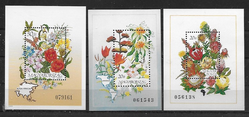 Hungary Three Floral Themed Souvenir Sheets as shown