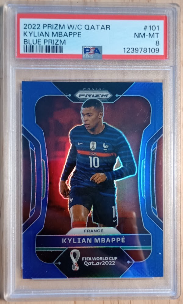 2022 Prizm World Cup Kylian Mbappe True Blue Prizm 236/299 France PSA 8 NM-MT