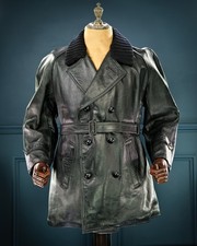 Vintage 1960s Italian Police Belted Motoring Coat Dispatch Leather Jacket “M”
