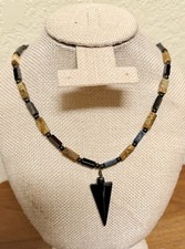 Hematite Stone Arrowhead Shape W/Round Magnetic Hematite Beads and Agate Beads