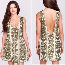 Show Me Your Mumu Double Dipper Mini Dress Medium Green Sequin Deep V-Back
