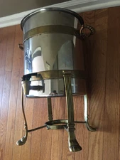 Vintage 70s Stainless Steel/Brass Coffee Chafer Urn Beverage Dispenser 3 Gallons
