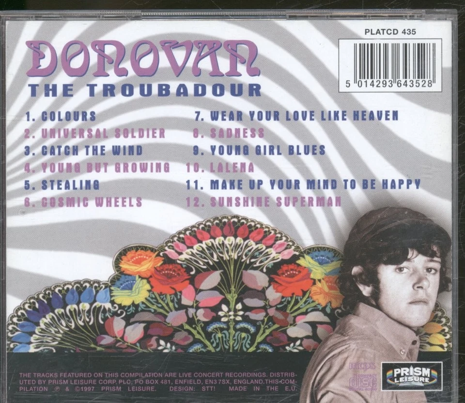 Donovan Troubadour CD UK Prism Leisure PLATCD435 - Bild 2 von 3