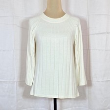 LOFT Womens Cream Ribbed Knit 3/4 Sleeve Crew Neck Sweater Small 443105
