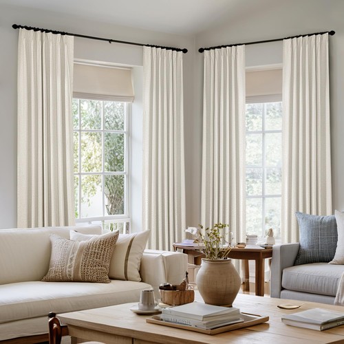 Cortinas de lino plisadas 100 % apagadas naturales para dormitorio, habitación oscurecida...