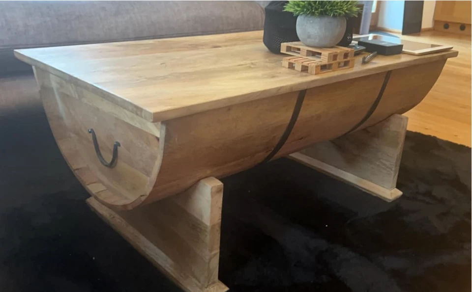 Rustic Coffee Table Solid Wood Storage Furniture Industrial Style Wooden Trunk - Image 4 of 4