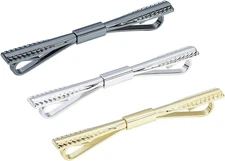 3PCS Men's Classic Tie Clips - Shirt Collar Clip Bar for Necktie - Gold, Silver,